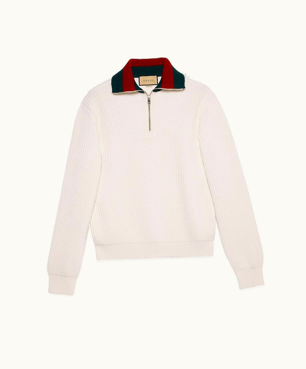 Gucci Gucci Knit Wool Jumper With Web Ivory