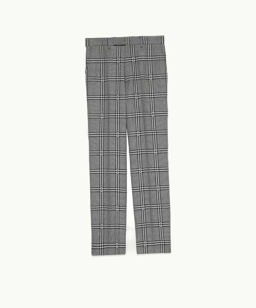 Gucci Gucci Horsebit Check Wool Tailored Trouser Grey And Black