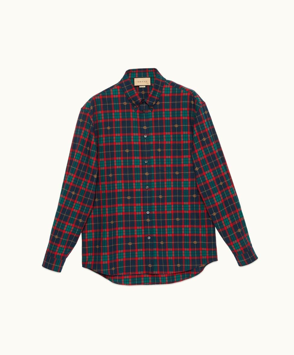 Gucci Gucci Double G Tartan Cotton Shirt Red And Blue