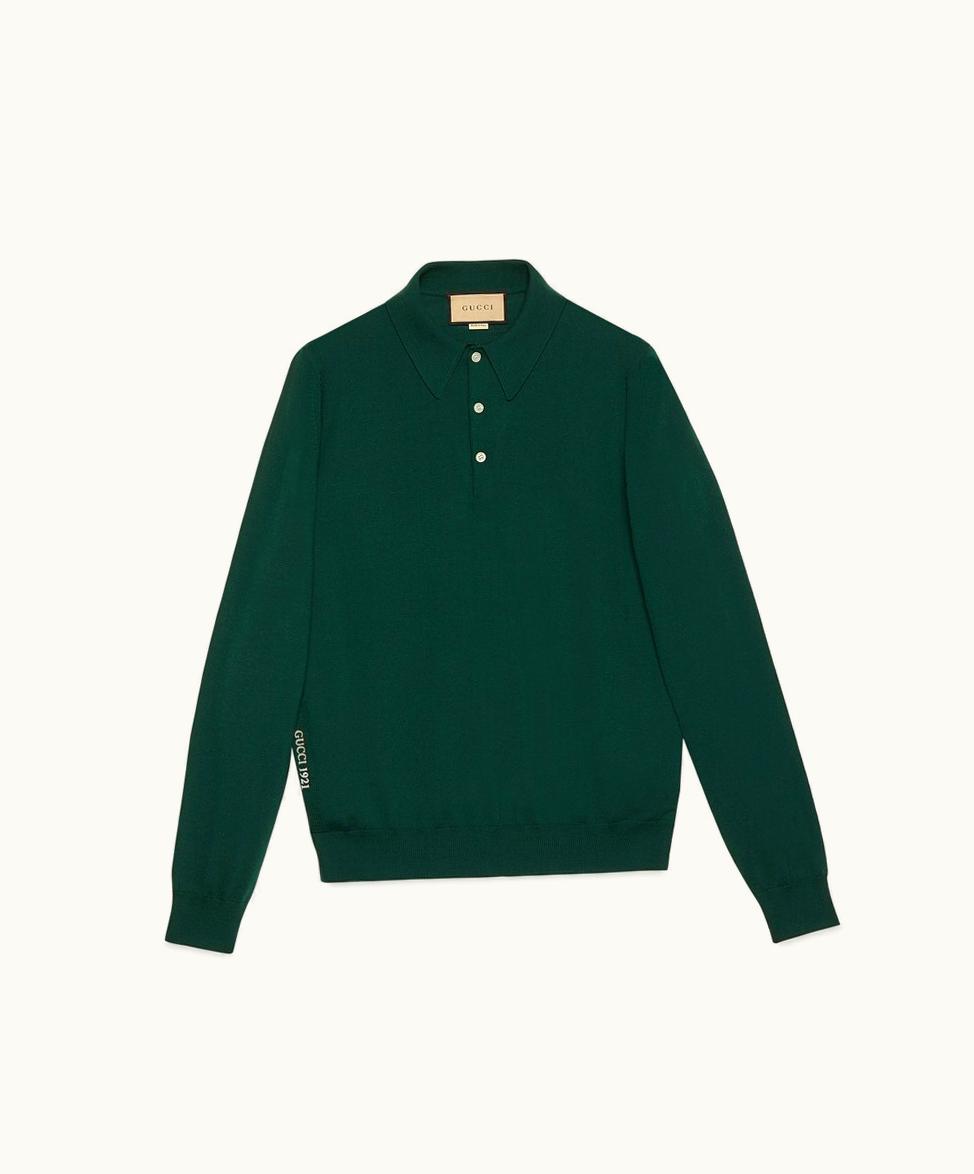Gucci Gucci Wool Polo Shirt With Embroidery Dark Green