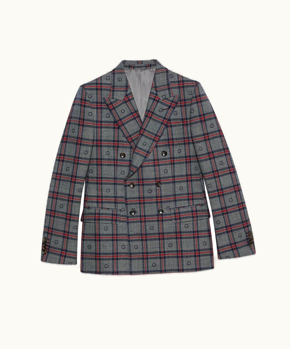 Gucci Gucci G Check Wool Jacket Grey And Blue