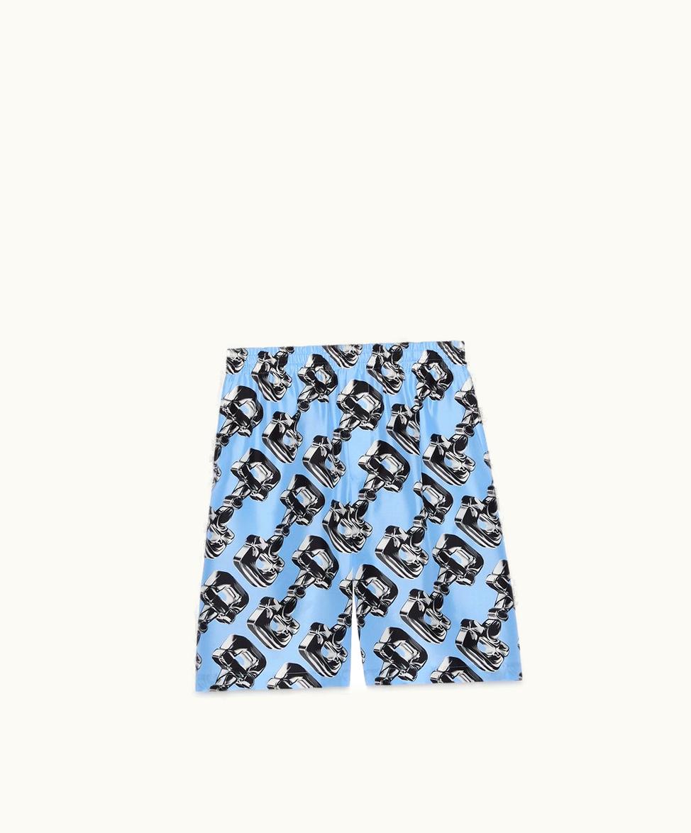 Gucci Gucci 3D Glass Horsebit Print Silk Shorts Light Blue And Grey