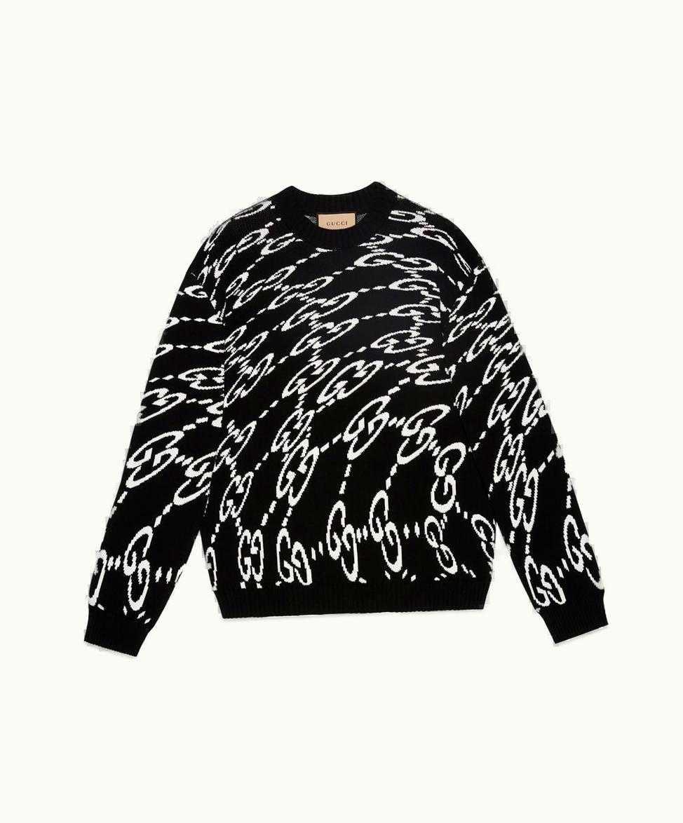 Gucci Gucci Wavy GG Cotton Jumper Black And Ivory