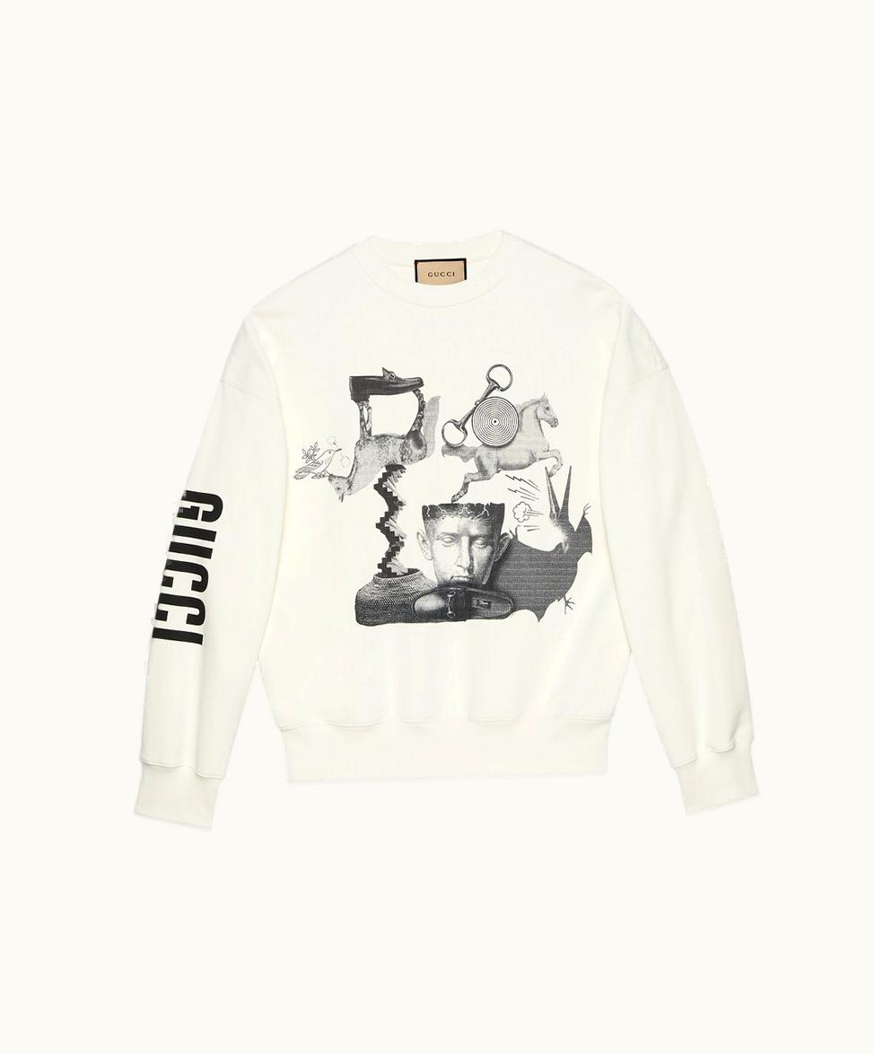 Gucci Gucci Heritage Print Cotton Sweatshirt Off White