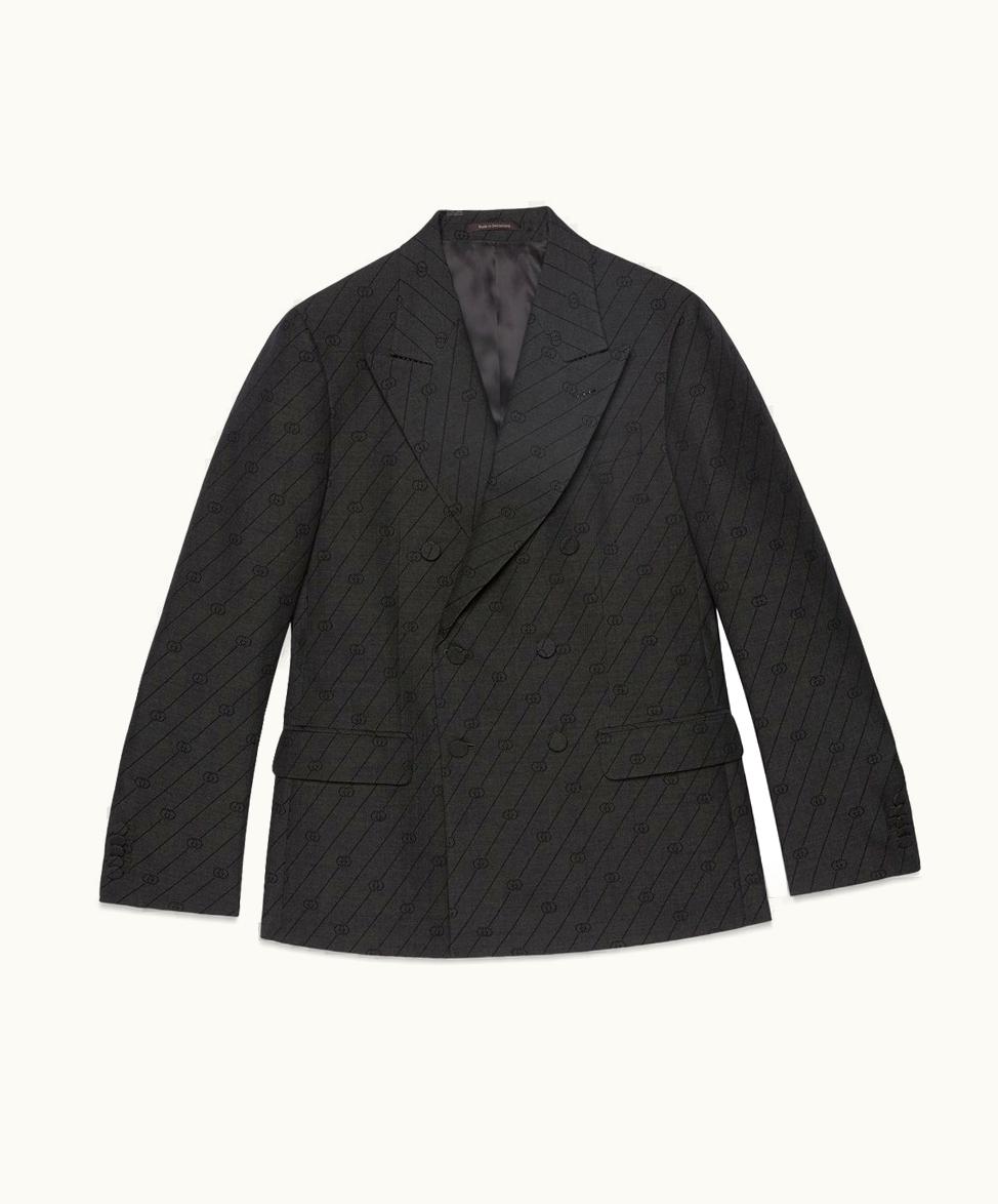 Gucci Gucci Interlocking G Striped Wool Formal Jacket Grey And Black