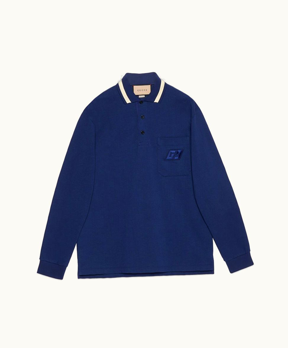 Gucci Gucci Jersey Polo Shirt With GG Patch Dark Blue