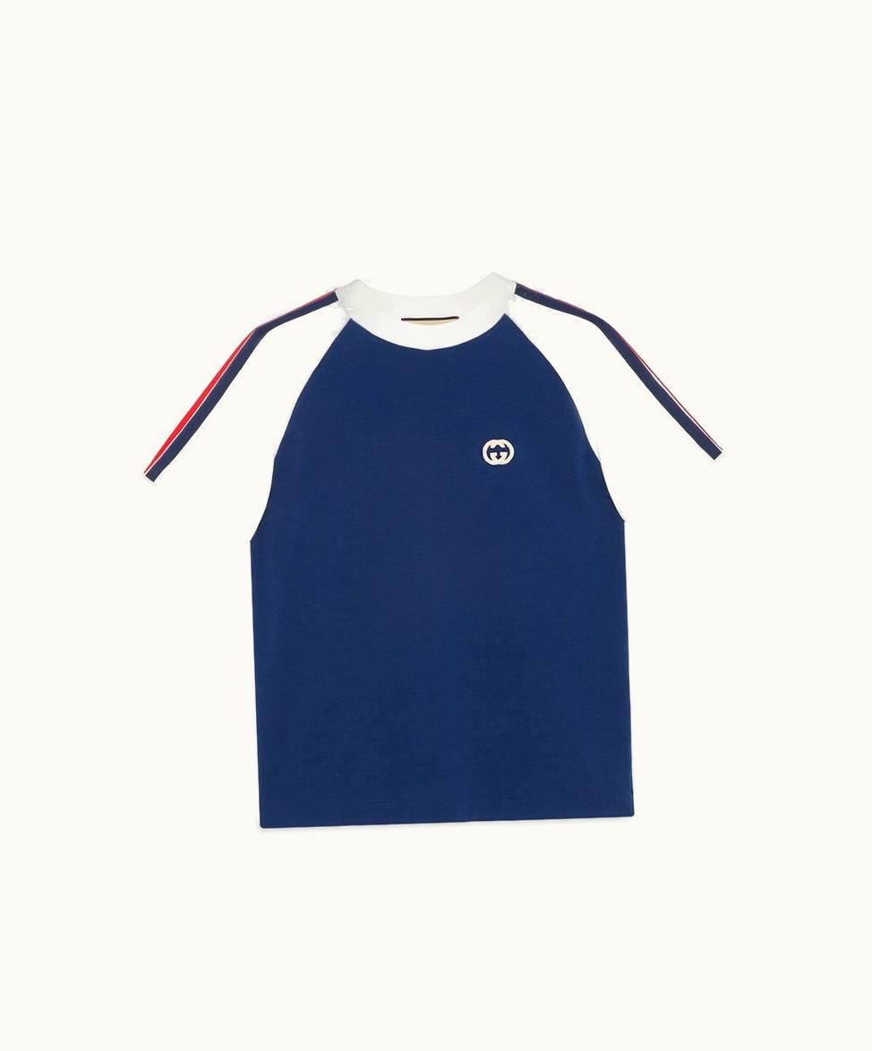 Gucci Gucci Cotton Jersey T-shirt With Patch Blue And White