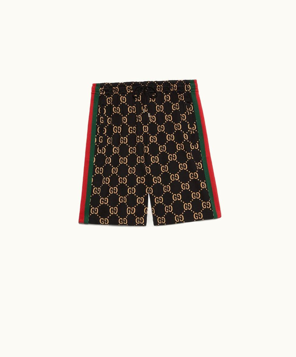 Gucci Gucci GG Jersey Cotton Jogging Shorts Black And Camel