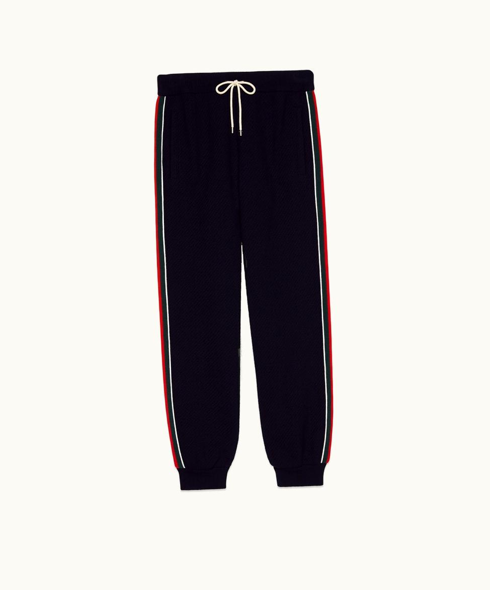 Gucci Gucci Wool Jersey Track Bottoms With Web Blue