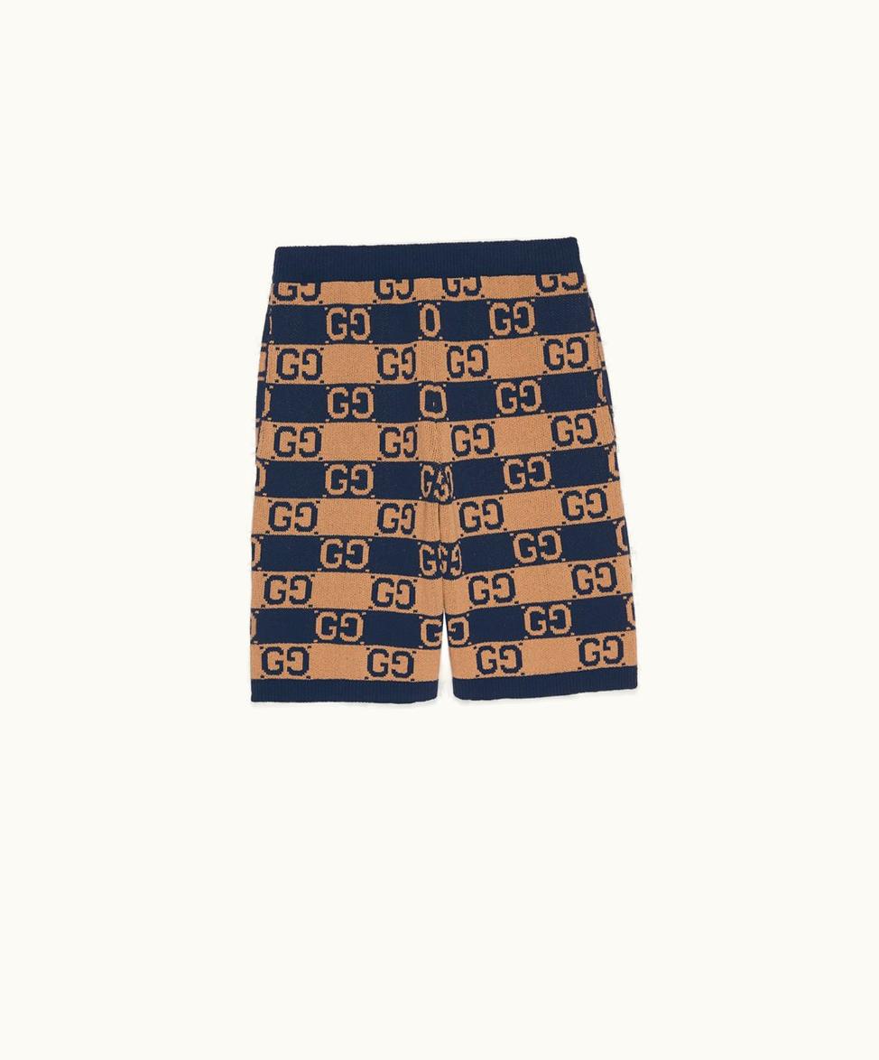 Gucci Gucci GG Cotton Jacquard Shorts Beige And Dark Blue