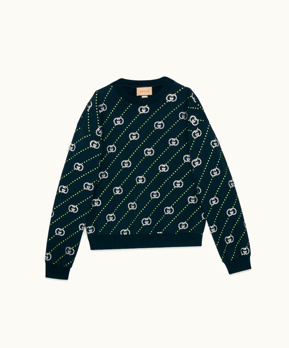 Gucci Gucci Cotton Jersey Sweatshirt With Crystals Dark Blue