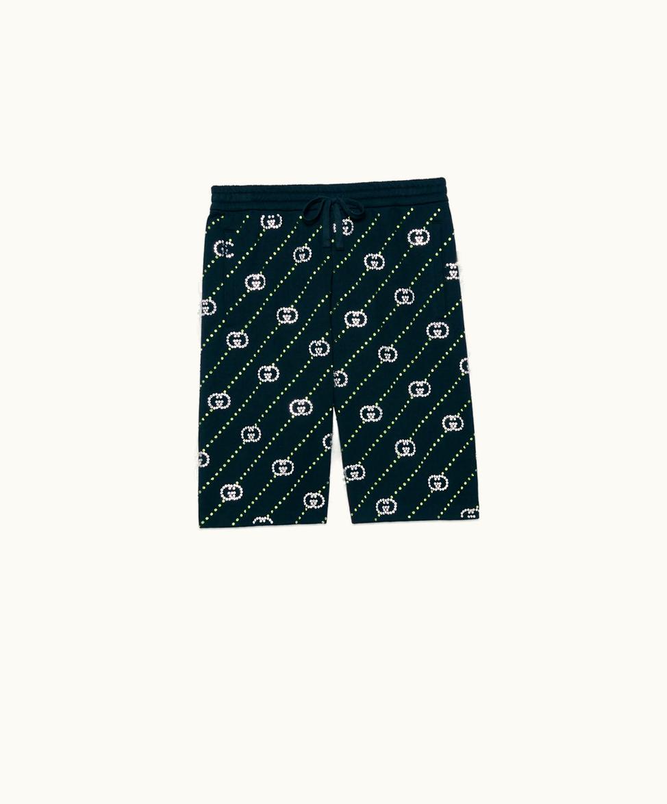 Gucci Gucci Cotton Jersey Shorts With Crystals Dark Blue