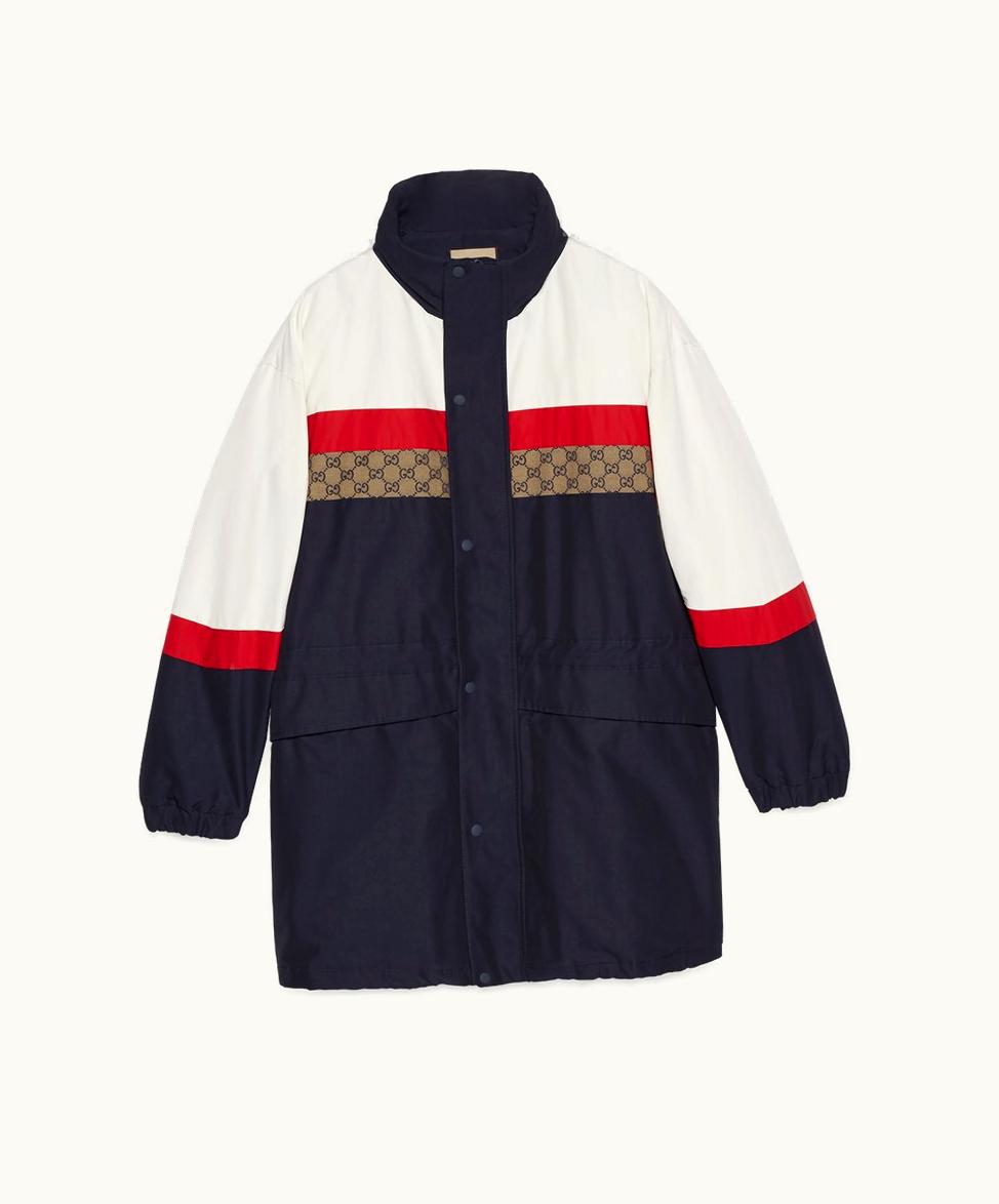 Gucci Gucci Matt Fabric Coat Off White And Dark Blue