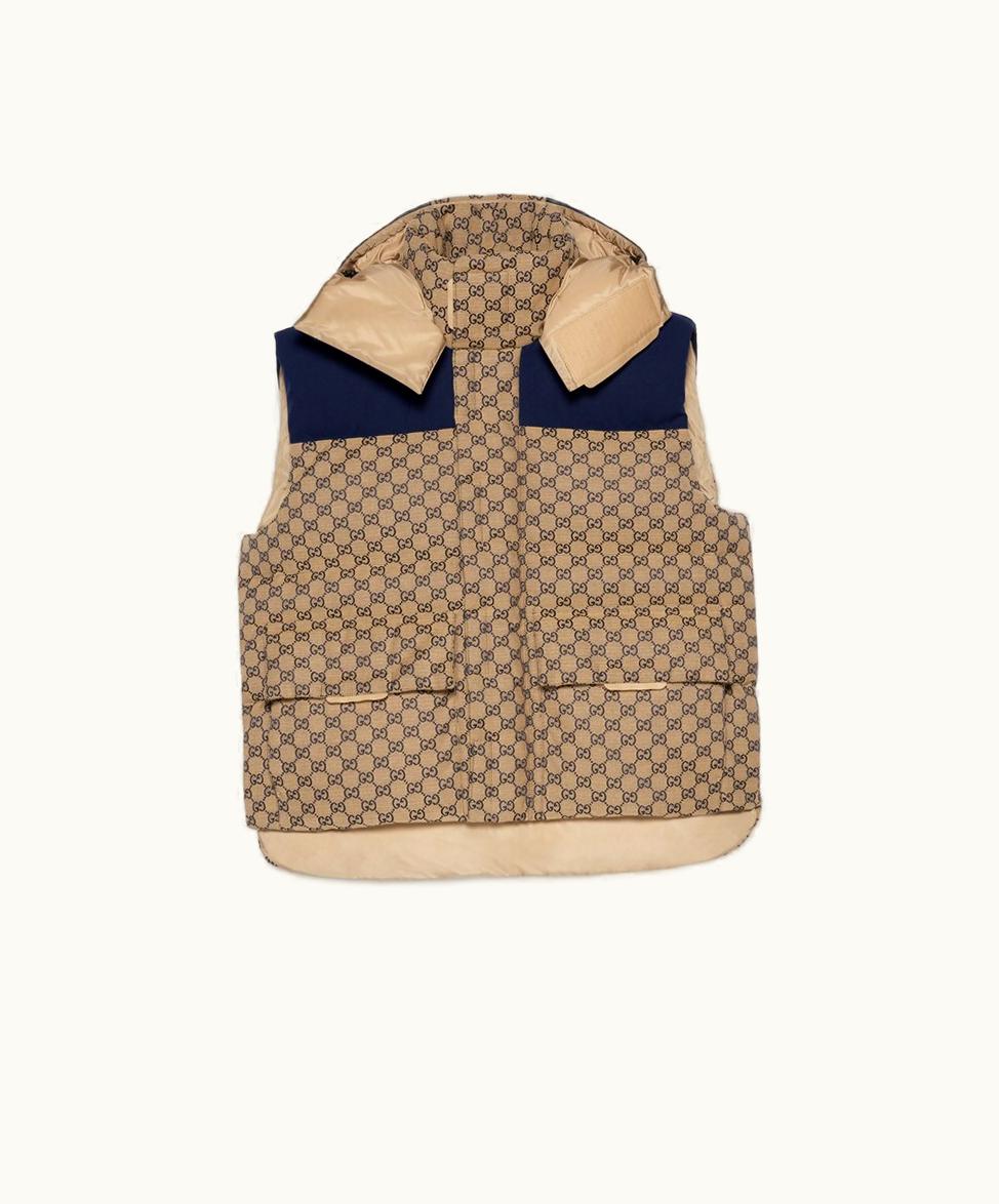 Gucci Gucci '80s Shimmer Transformation Down Vest Beige And Blue
