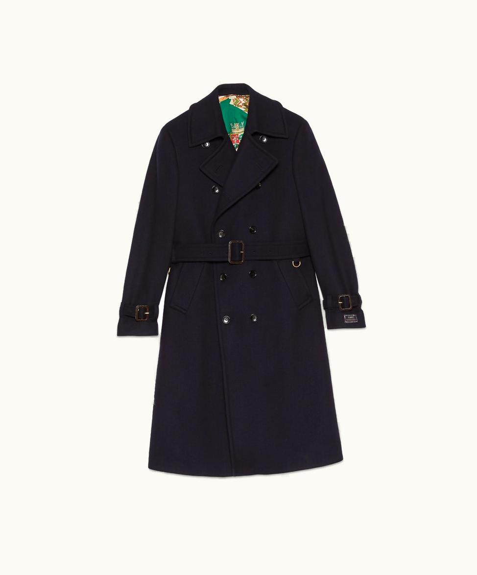 Gucci Gucci Wool Cashmere Coat With Web Label Dark Blue