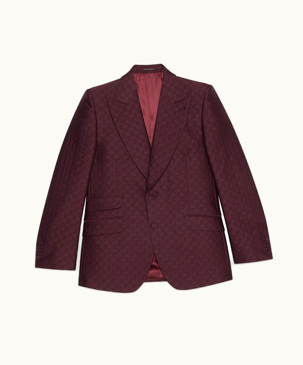 Gucci Gucci Horsebit Wool Silk Jacquard Jacket Burgundy