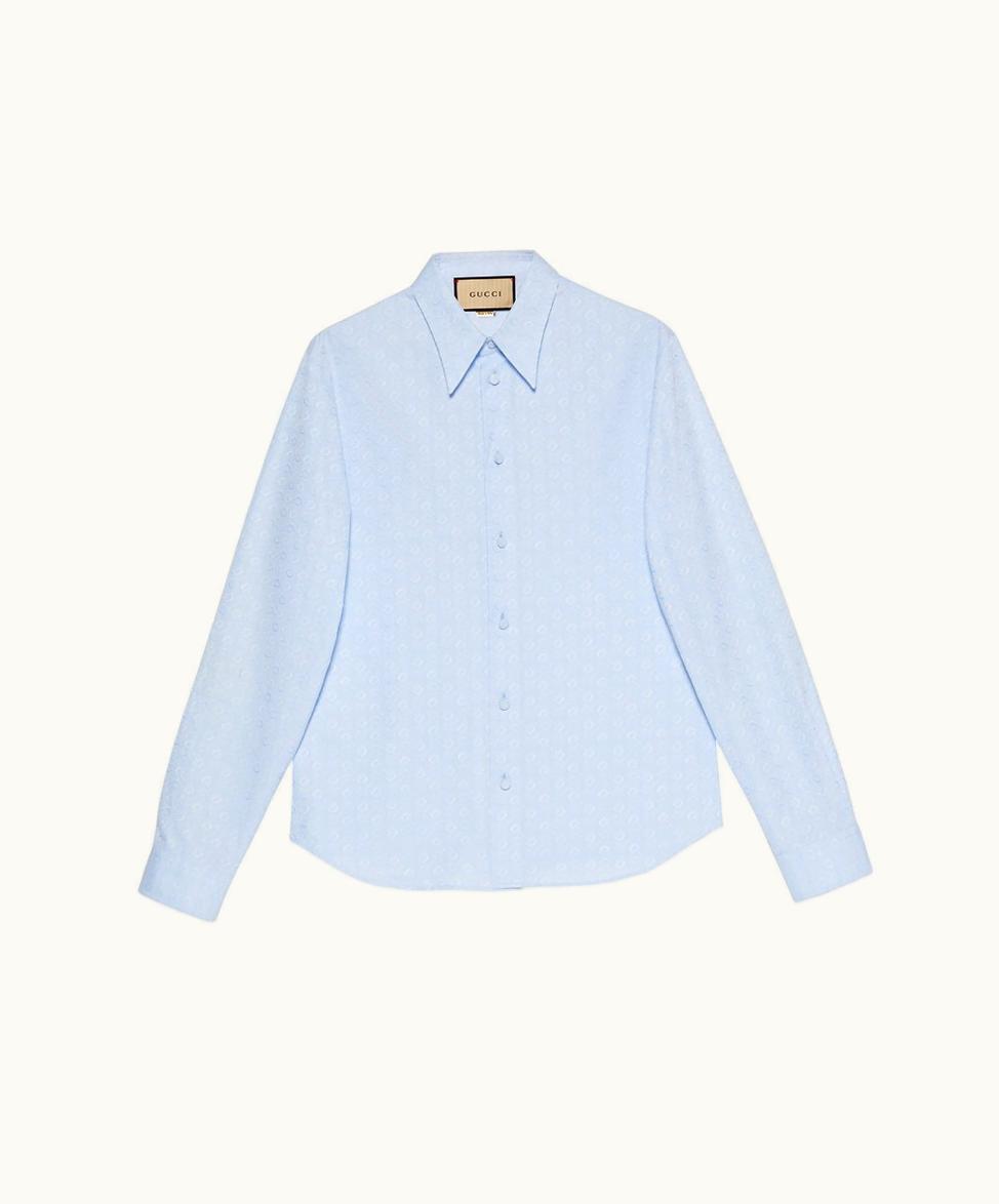 Gucci Gucci Horsebit Jacquard Cotton Shirt Light Blue