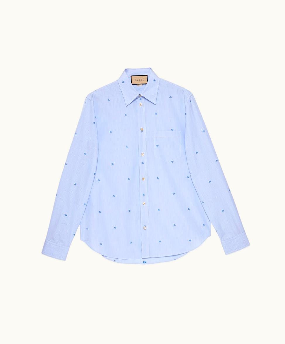 Gucci Gucci Striped Cotton Poplin Shirt Light Blue And White