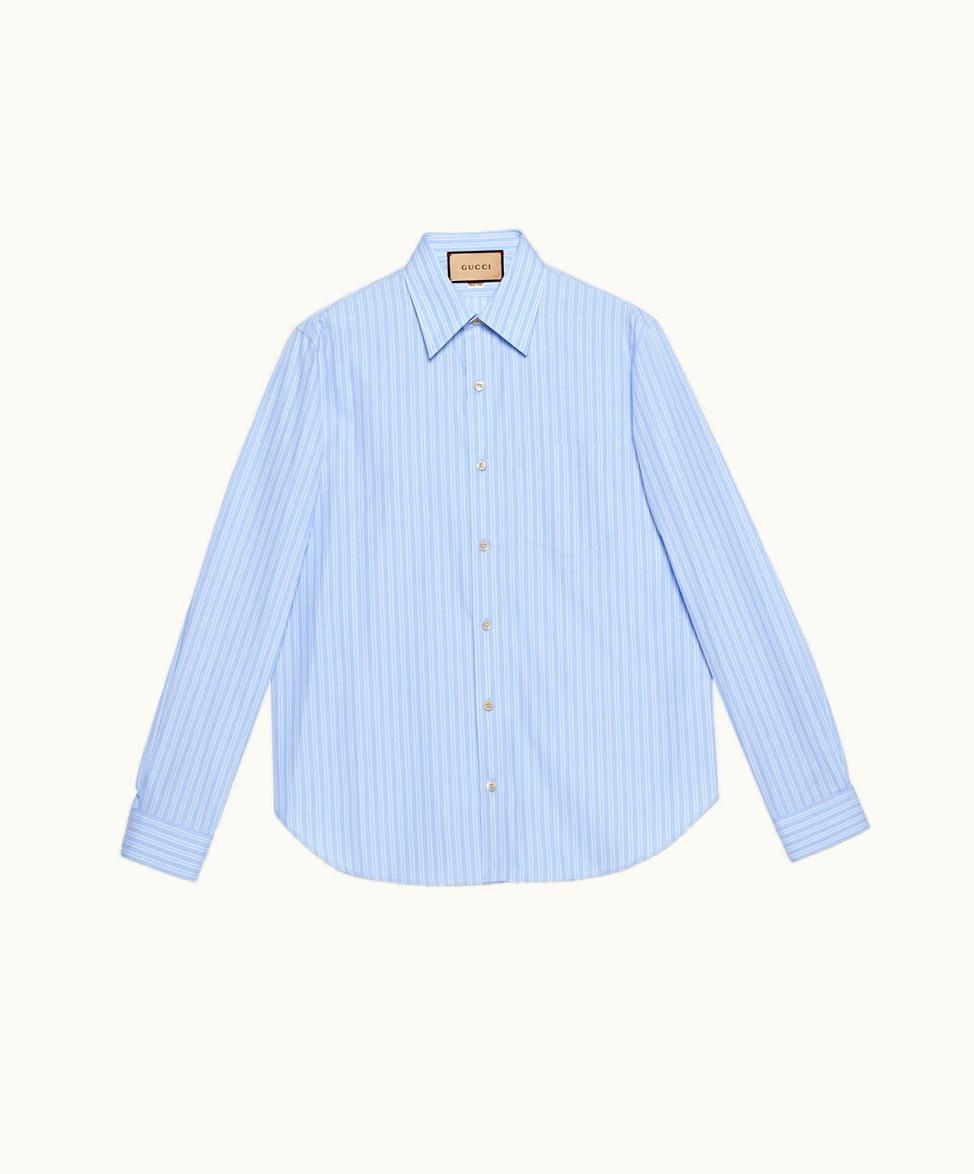 Gucci Gucci Striped Cotton Shirt With Pocket Blue And White