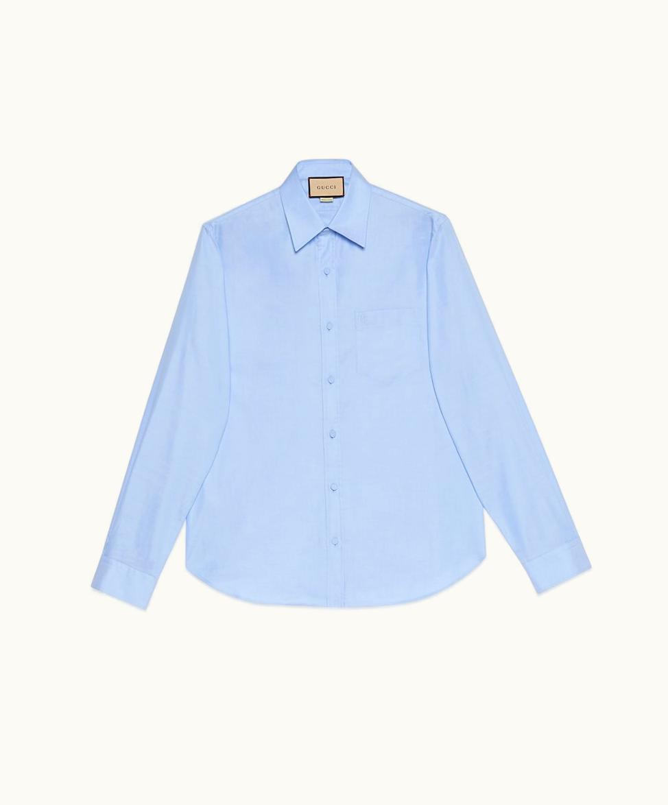 Gucci Gucci Oxford Cotton Shirt With Double G Embroidery Light Blue