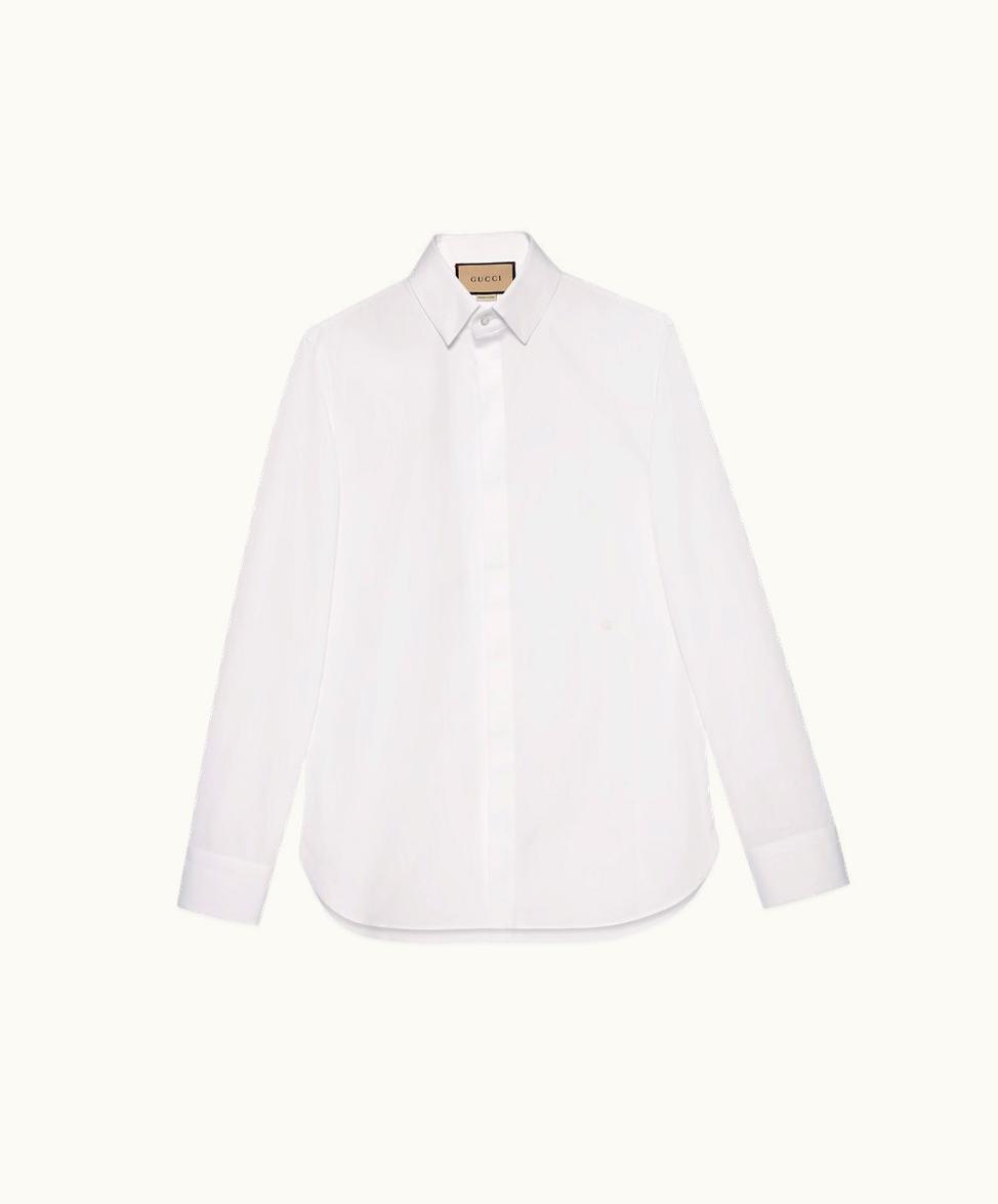 Gucci Gucci Double G Embroidered Cotton Poplin Shirt White