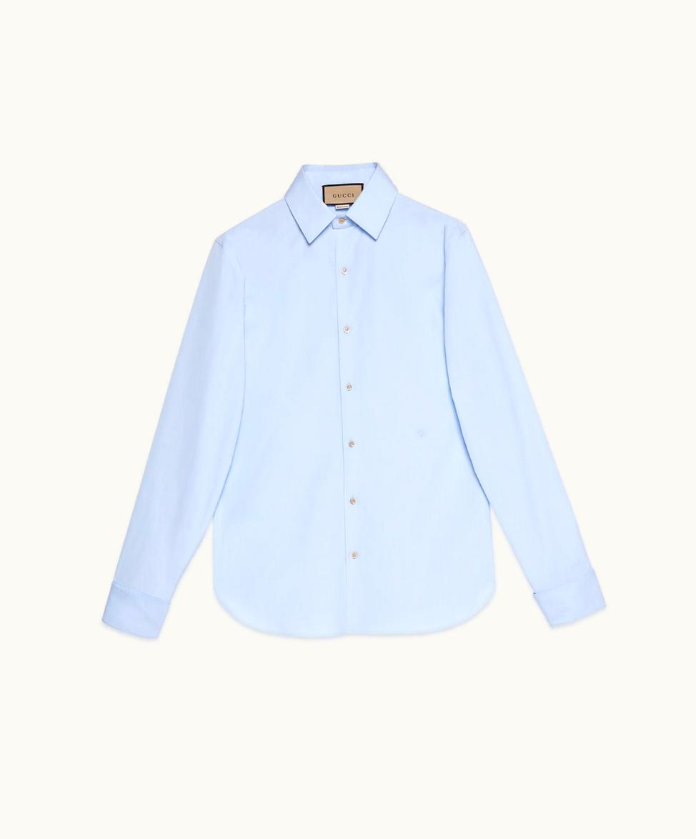 Gucci Gucci Cotton Poplin Shirt With Double G Light Blue