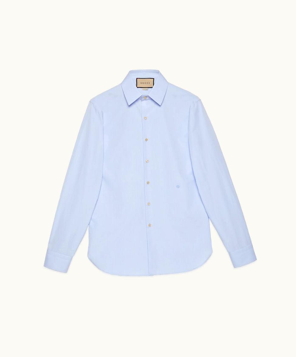 Gucci Gucci Cotton Silk Shirt With Double G Light Blue