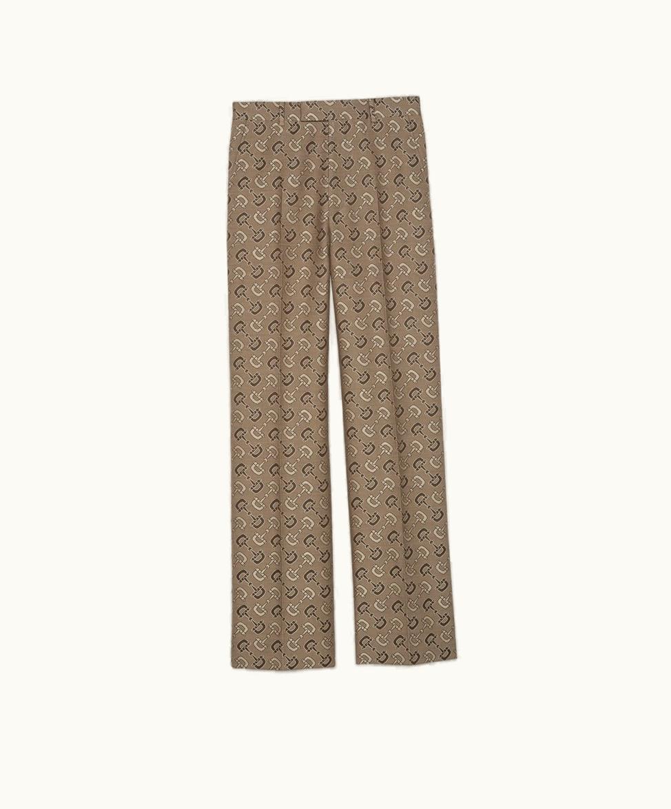 Gucci Gucci Maxi Horsebit Cotton Trouser Beige And Brown