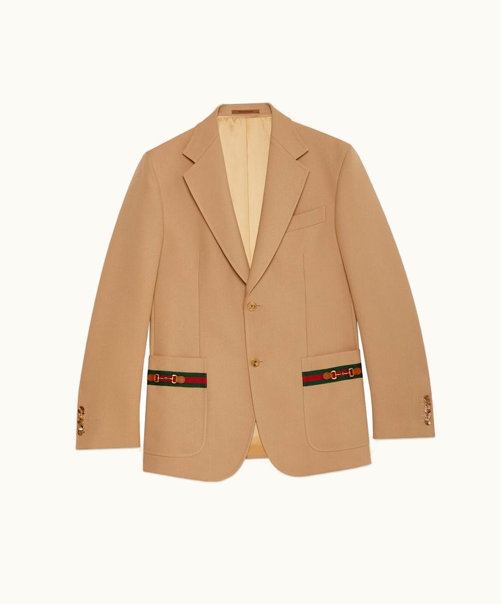 Gucci Gucci Fluid Drill Formal Jacket With Web Beige