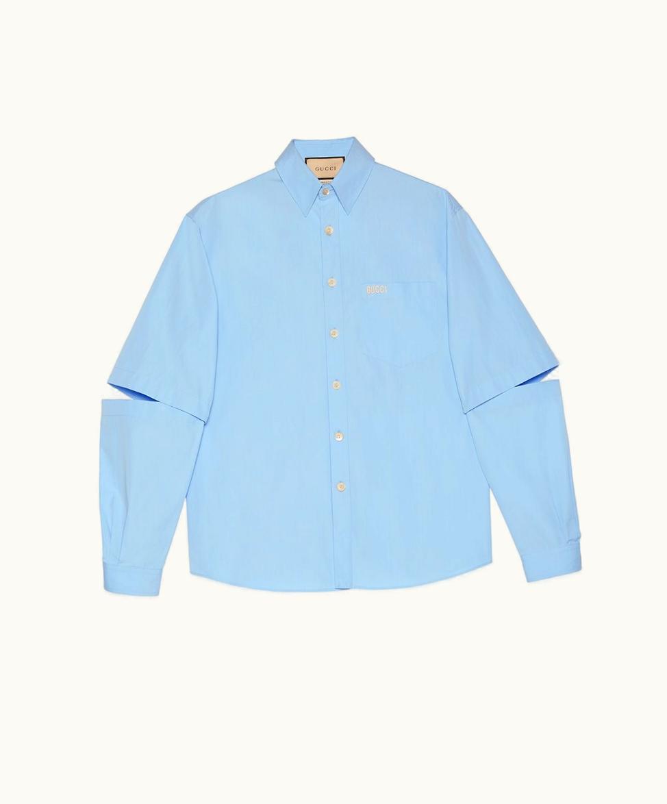 Gucci Gucci Cotton Poplin Shirt With Embroidery Light Blue