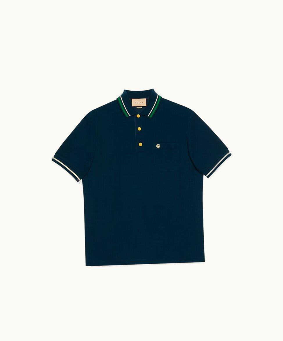 Gucci Gucci Wool Cotton Jersey Polo Shirt Dark Blue