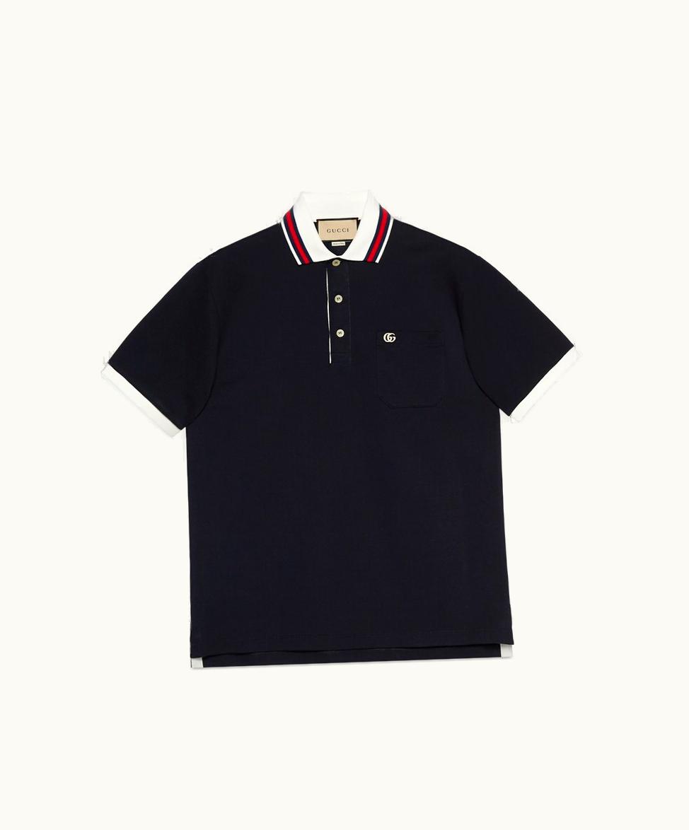 Gucci Gucci Cotton Piquet Polo With Double G Navy