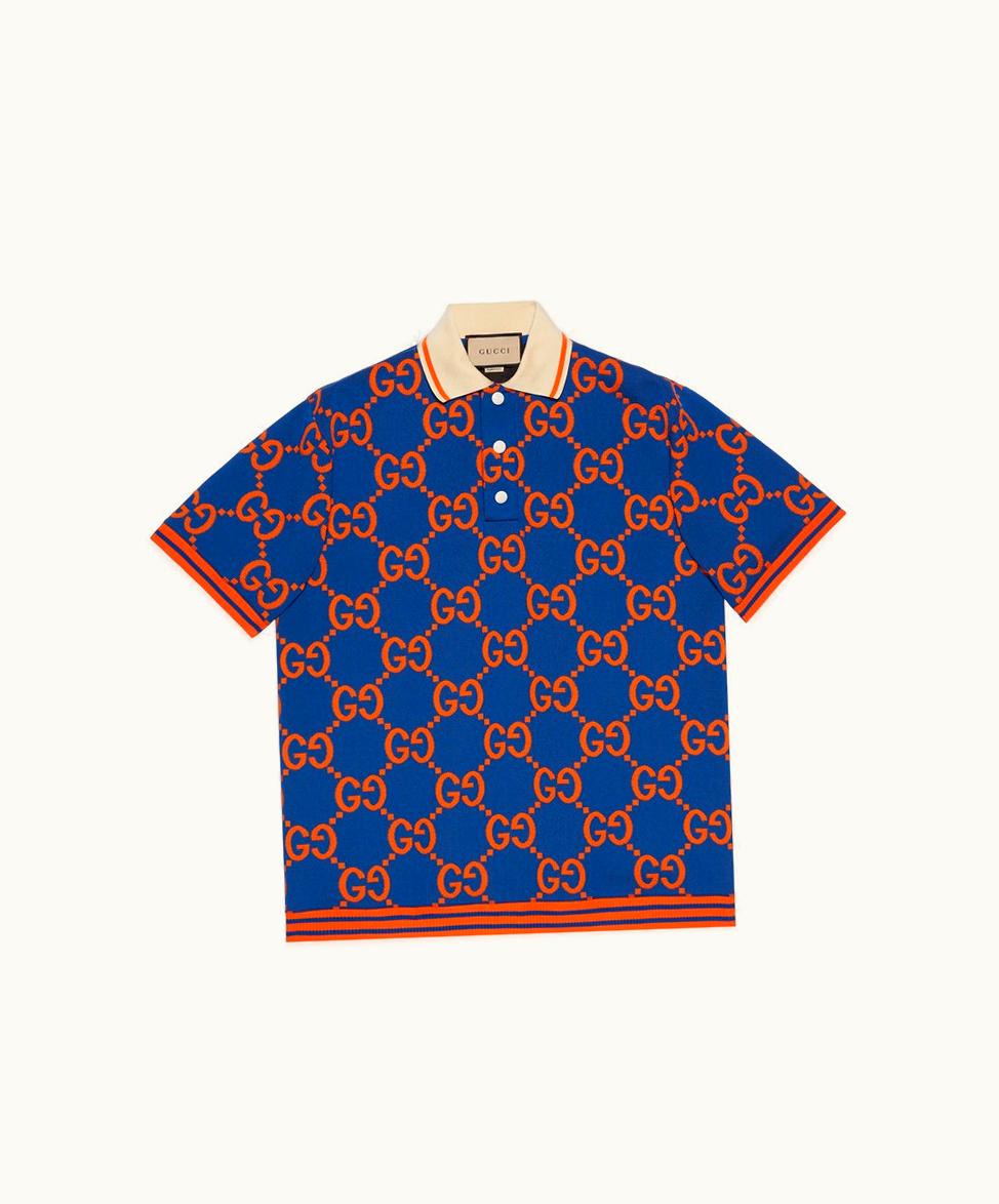 Gucci Gucci GG Cotton Jacquard Polo T-shirt Blue And Orange