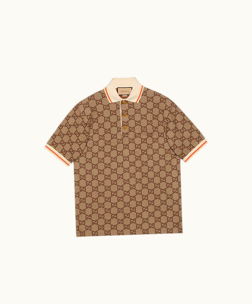 Gucci Gucci GG Cotton Silk Polo Shirt Beige And Ebony