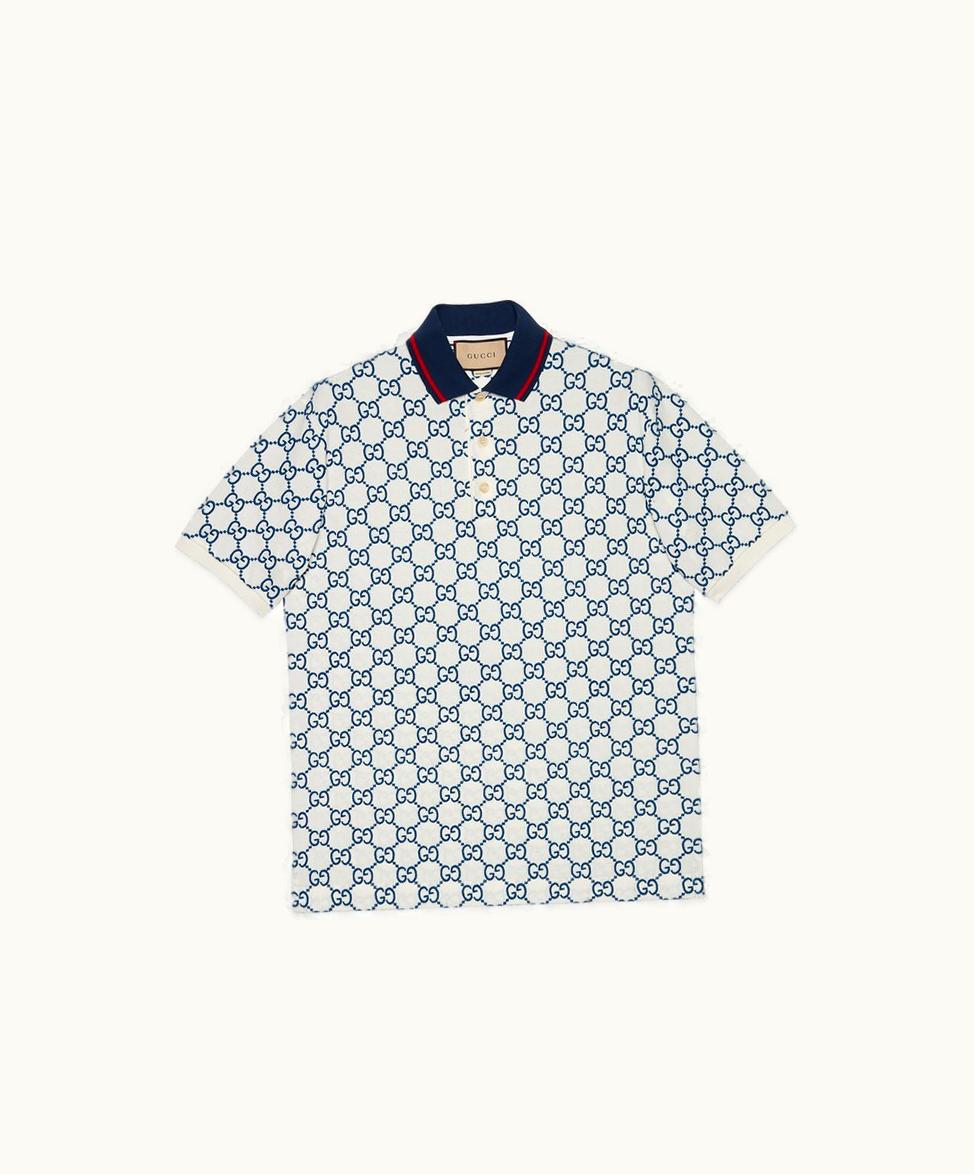 Gucci Gucci GG Stretch Cotton Polo White And Blue Cotton Piquet
