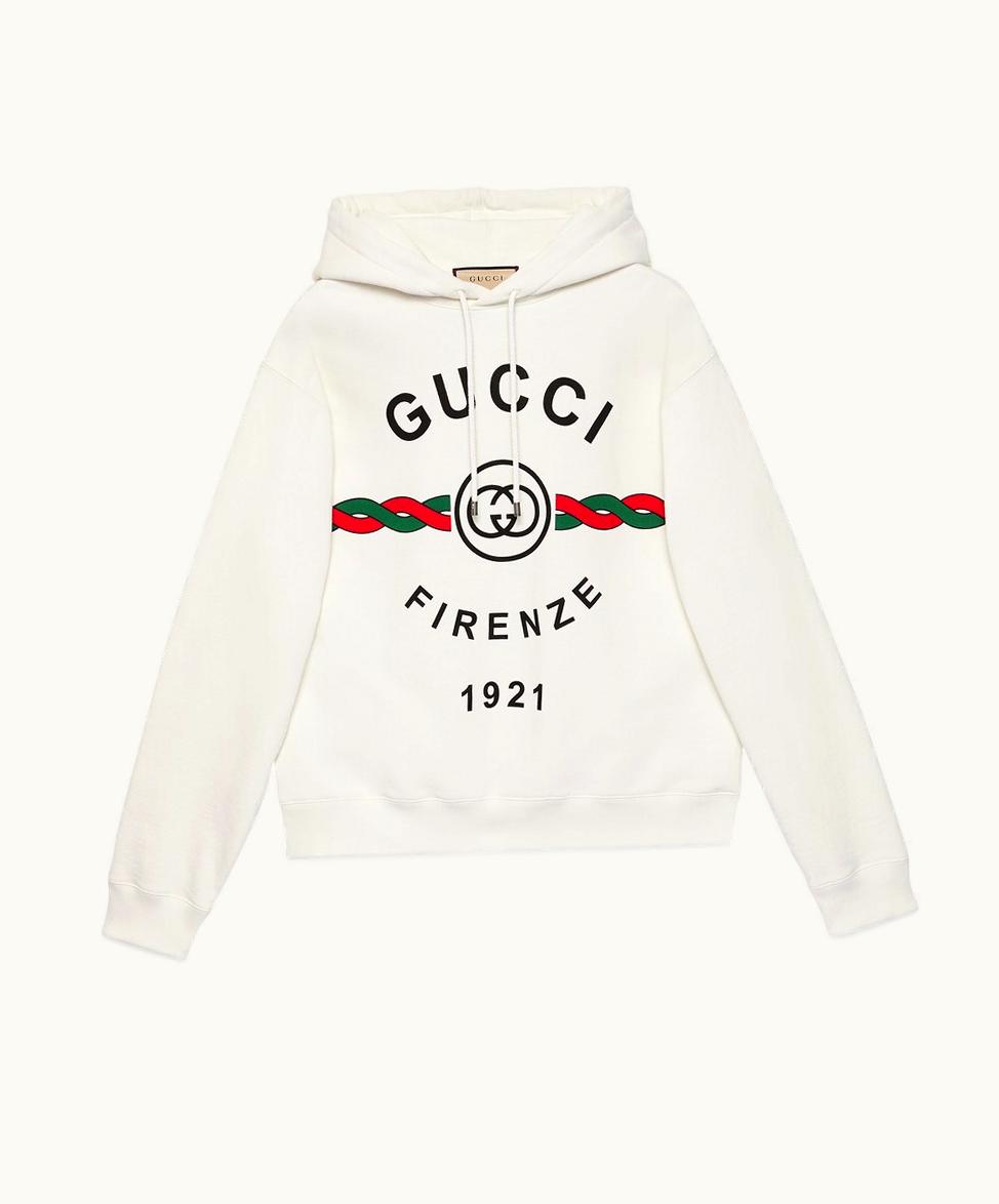 Gucci Cotton 'Gucci Firenze 1921' Hooded Sweatshirt White