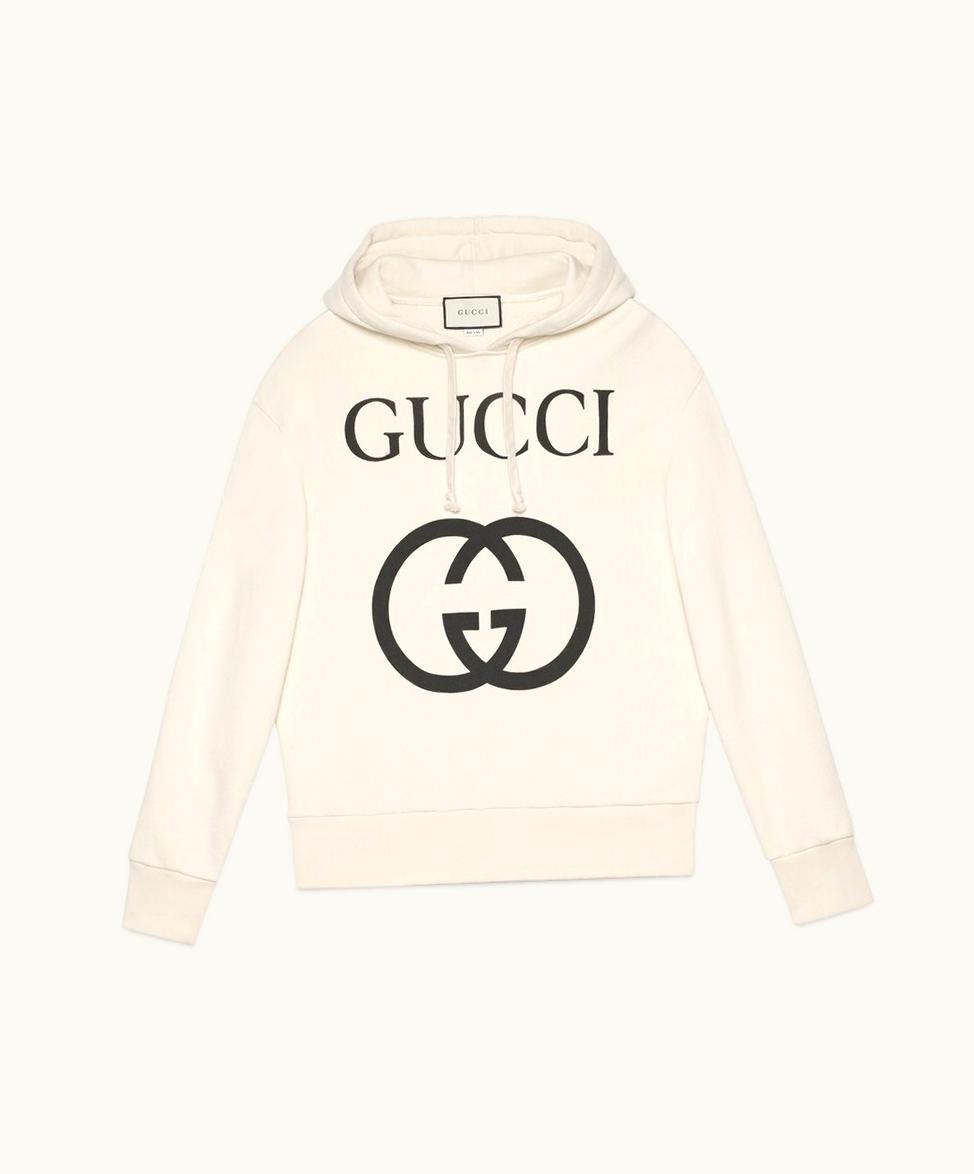 Gucci Gucci Hooded Sweatshirt With Interlocking G off-white Felted Cotton Jersey