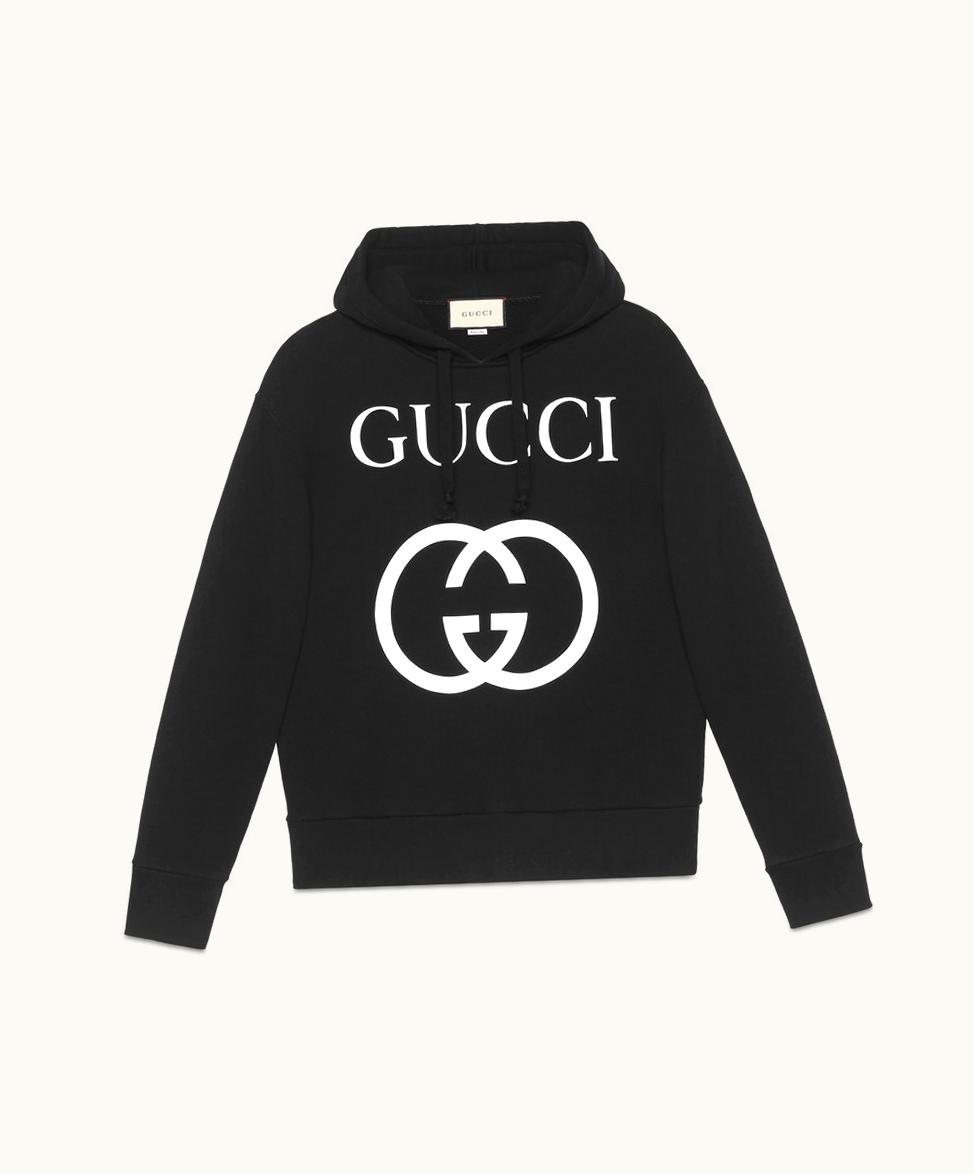 Gucci Gucci Hooded Sweatshirt With Interlocking G Black Felted Cotton Jersey