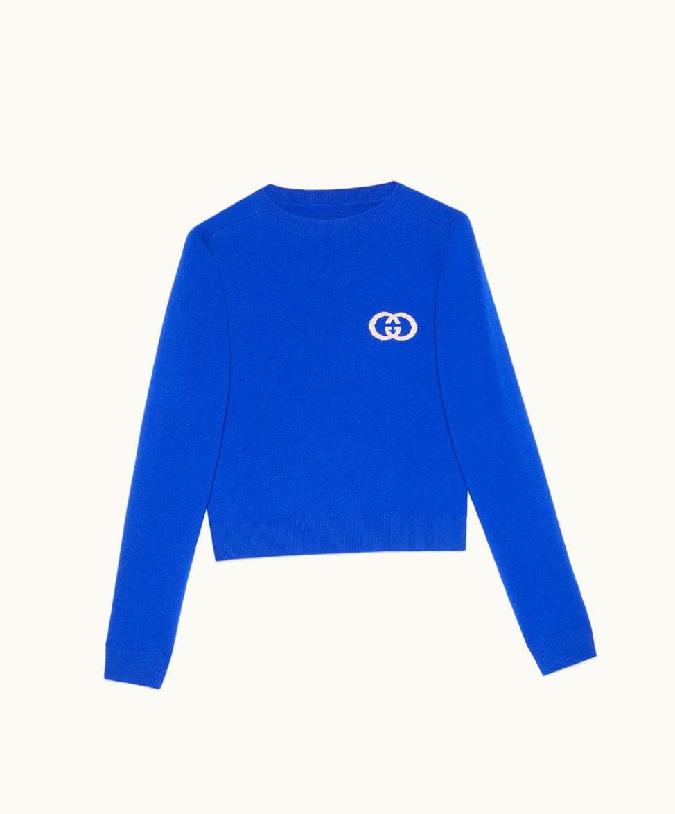 Gucci Gucci Knit Wool Jumper With Interlocking G Blue