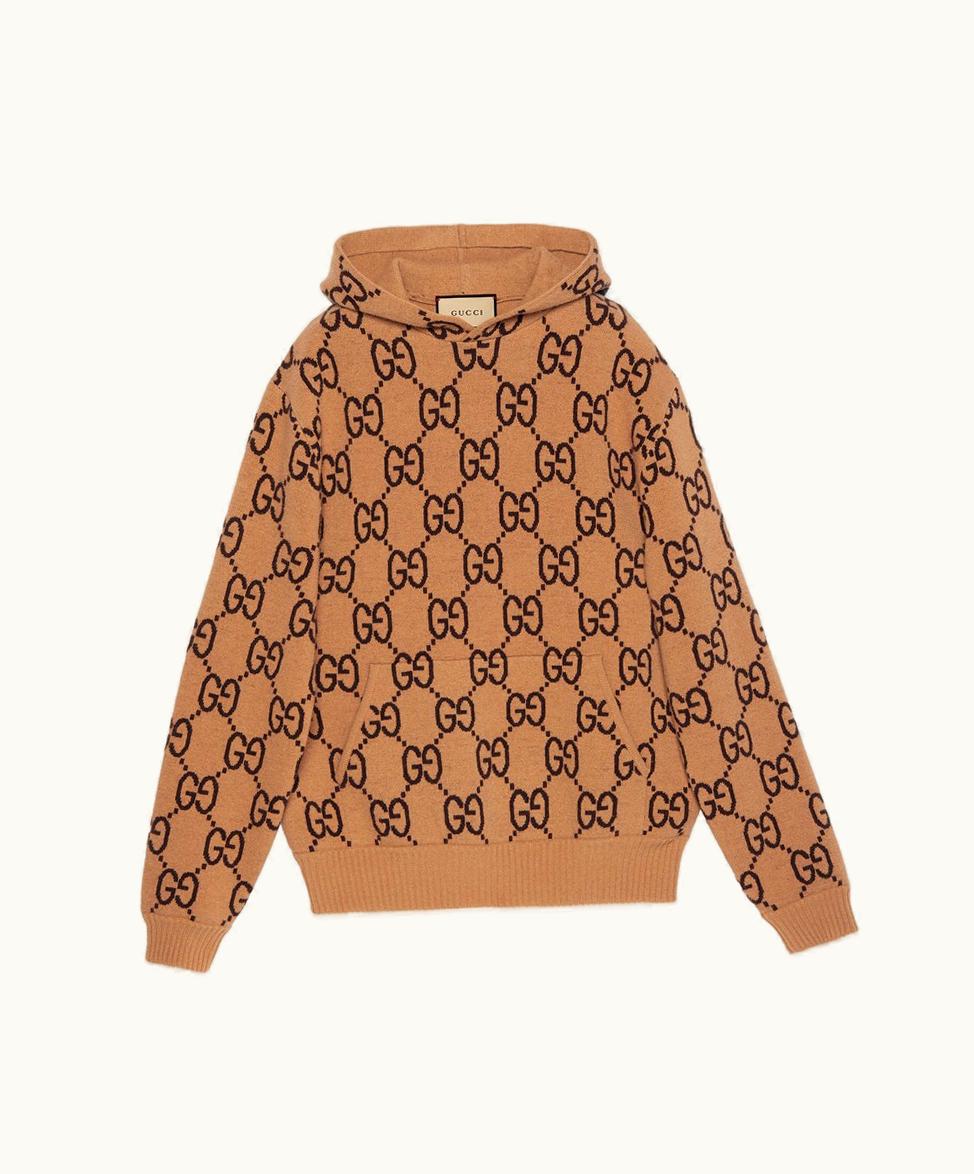 Gucci Gucci GG Wool Hooded Sweatshirt Camel And Ebony