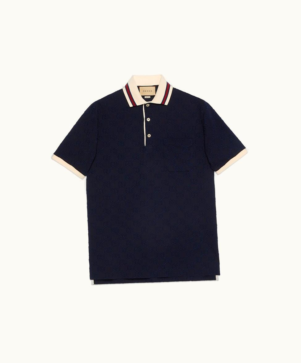 Gucci Gucci Cotton Polo Shirt With GG Embroidery Dark Blue