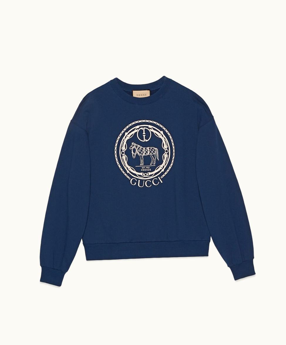 Gucci Gucci Cotton Jersey Sweatshirt With Embroidery Dark Blue