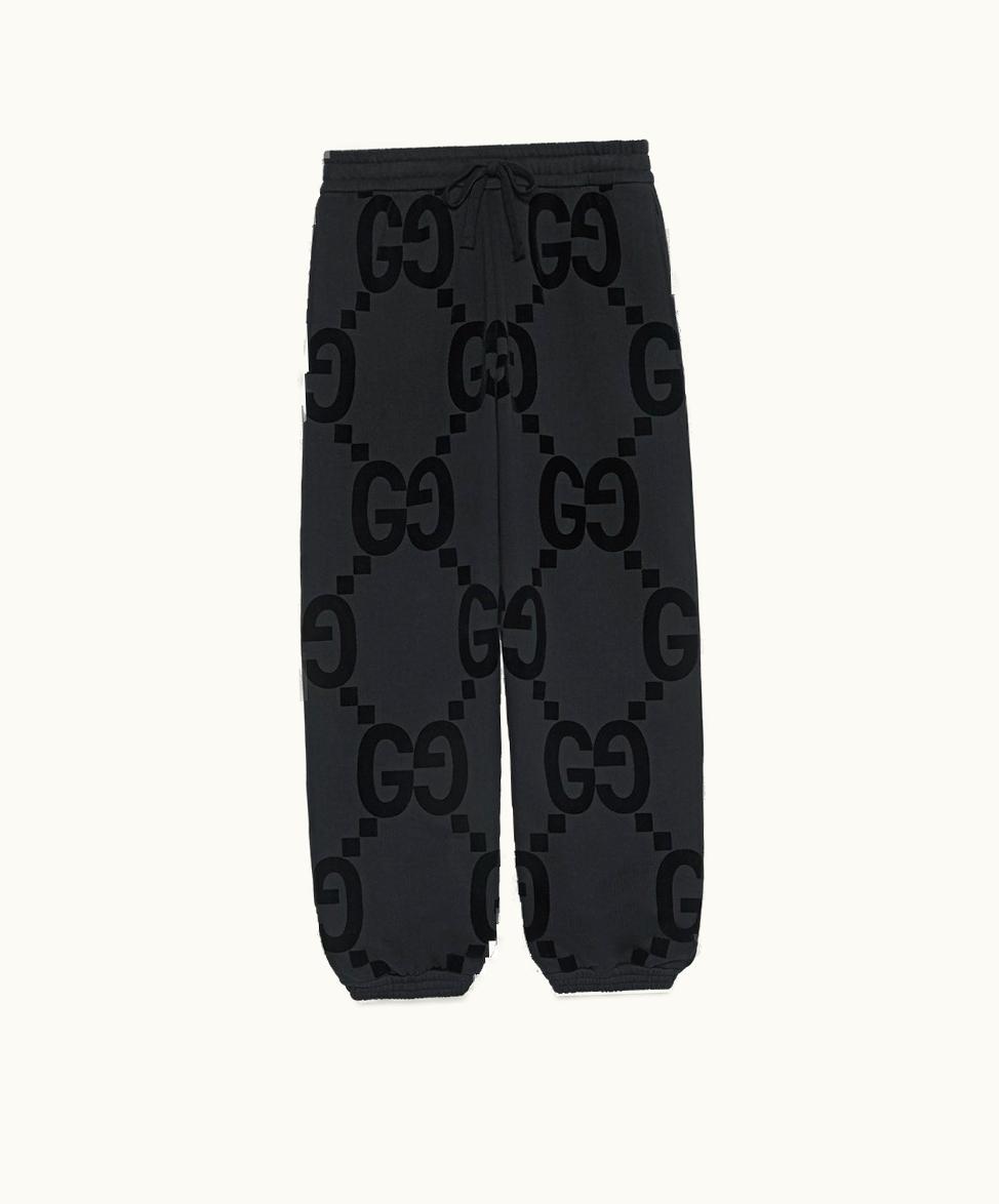 Gucci Gucci GG Flocked Print Cotton Fleece Sweattrouser Black
