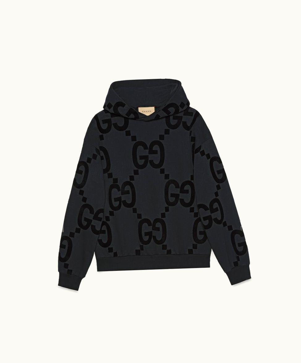 Gucci Gucci GG Flocked Print Cotton Fleece Sweatshirt Black