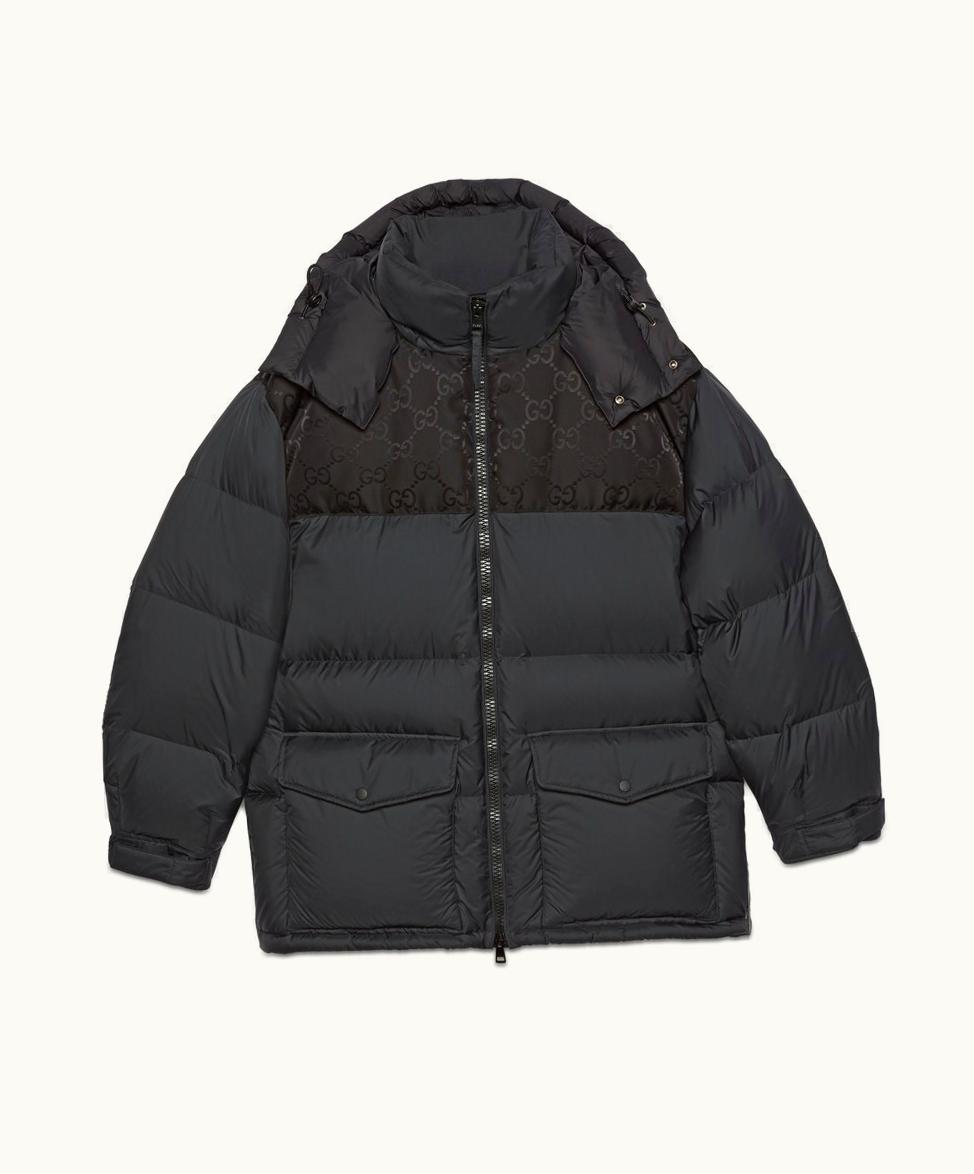 Gucci Gucci Nylon Down Jacket With GG Inserts Black