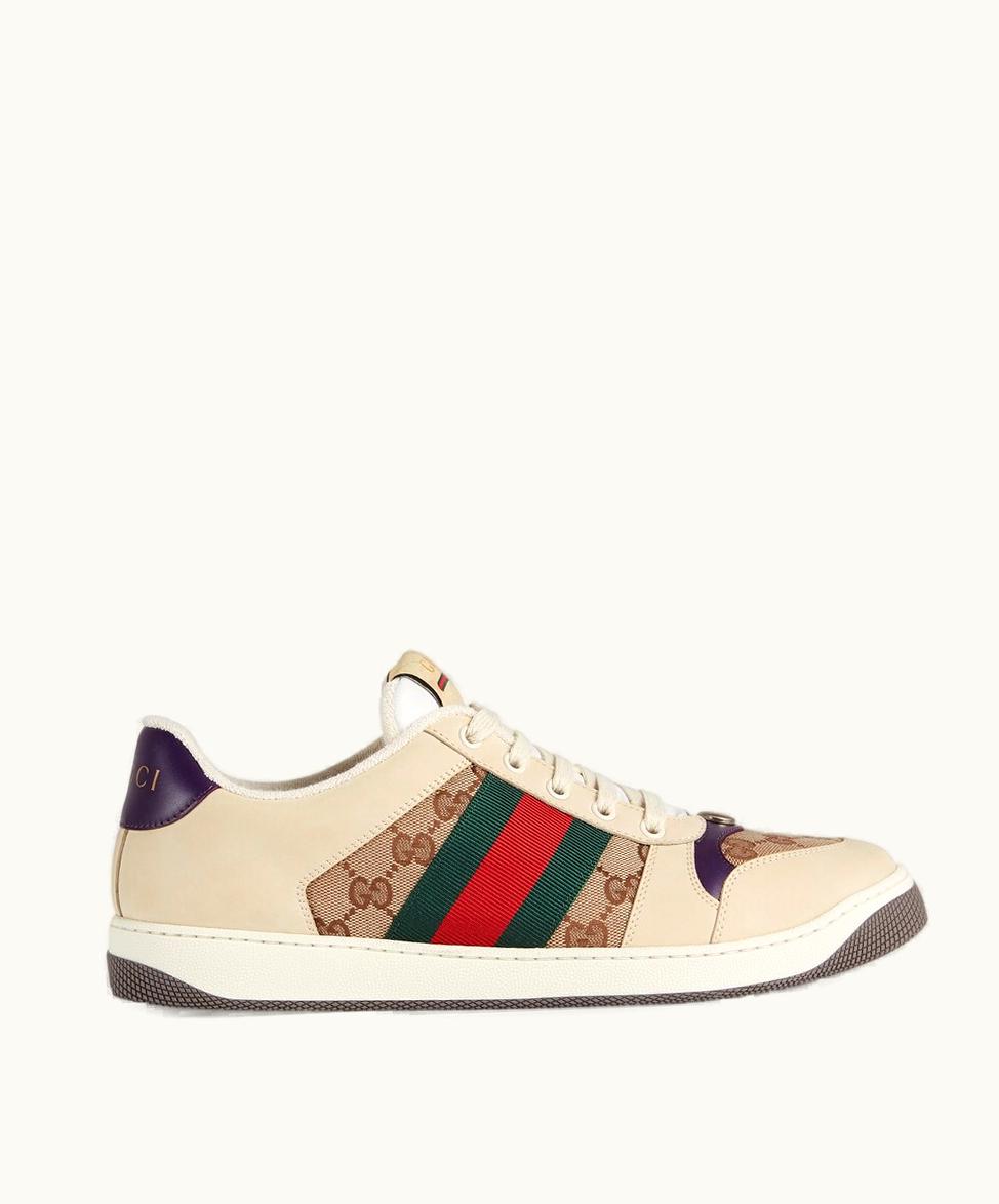 Gucci Gucci Men's Screener Trainer Beige Leather And GG Canvas