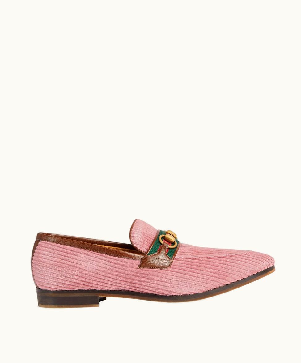 Gucci Gucci Men's Loafer With Horsebit Dusty Pink Velvet Corduroy