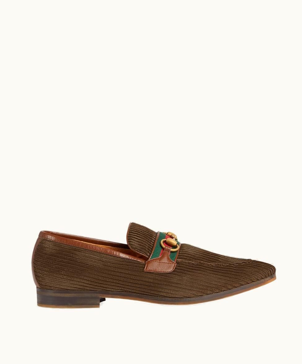 Gucci Gucci Men's Loafer With Horsebit Dark Brown Velvet Corduroy