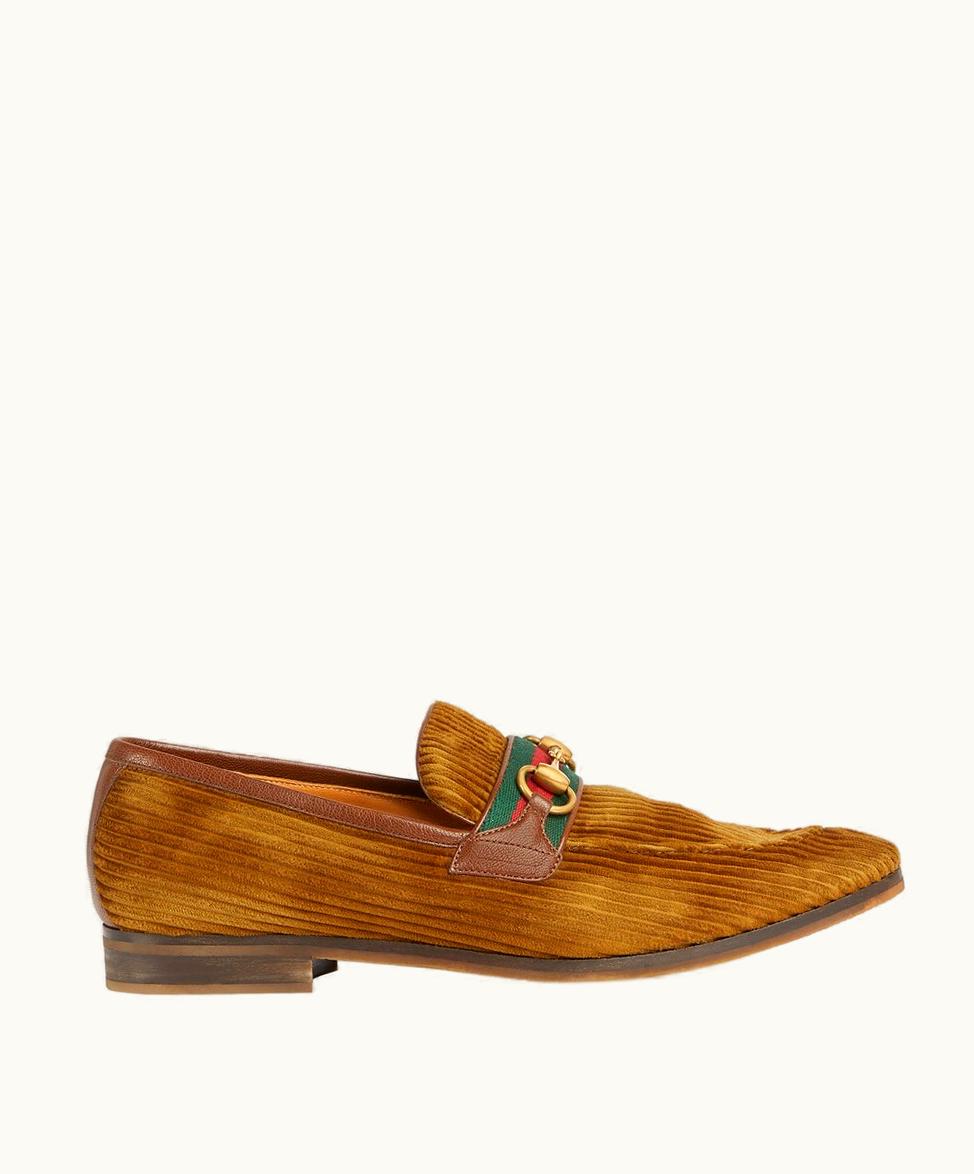 Gucci Gucci Men's Loafer With Horsebit Brown Velvet Corduroy