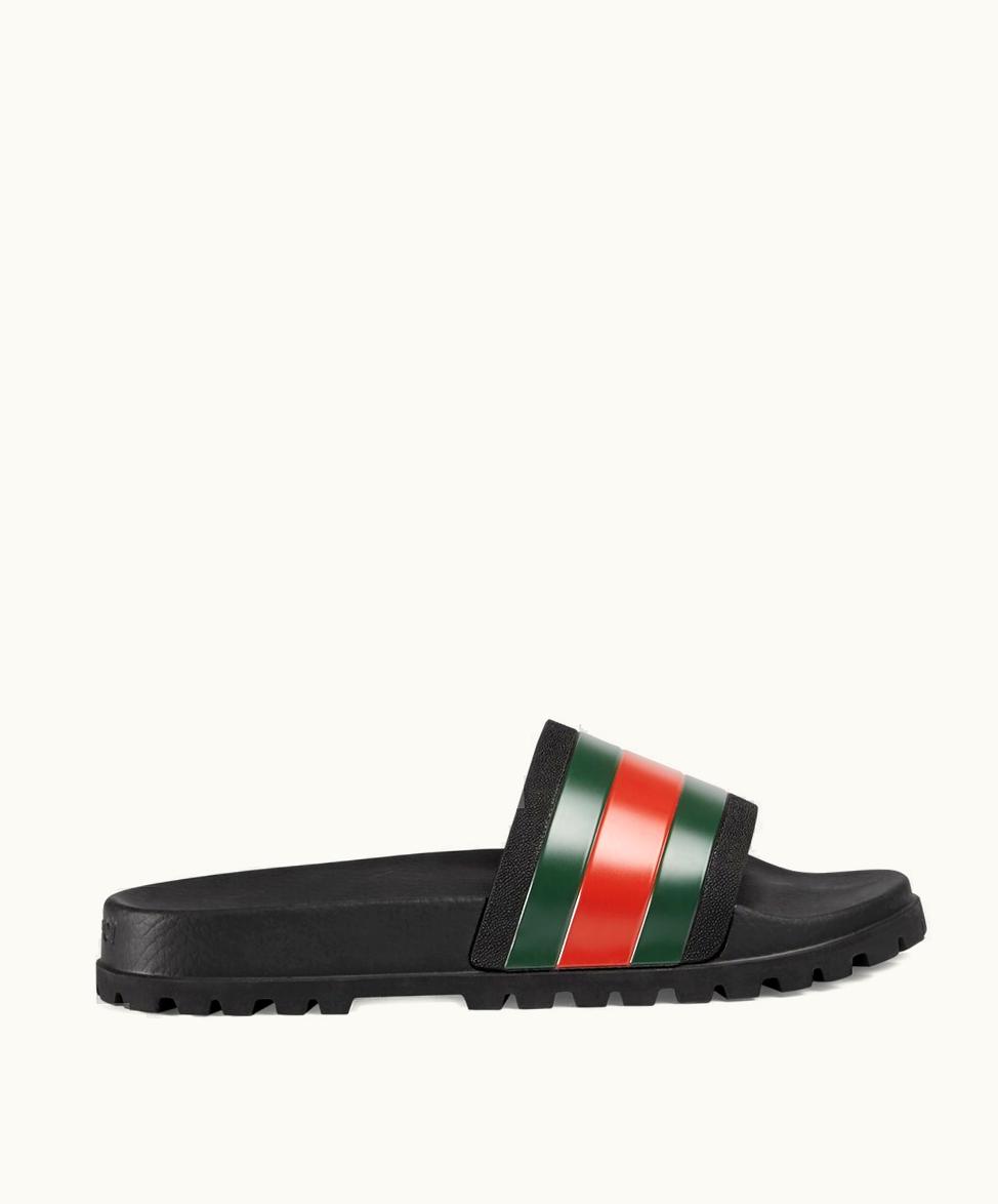 Gucci Gucci Men's Web Rubber Slide Sandal Black Rubber